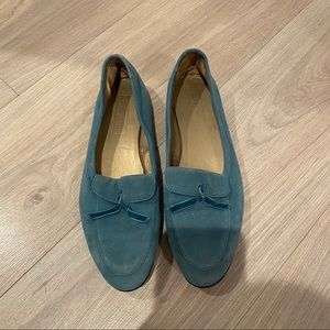 Blue suede loafers